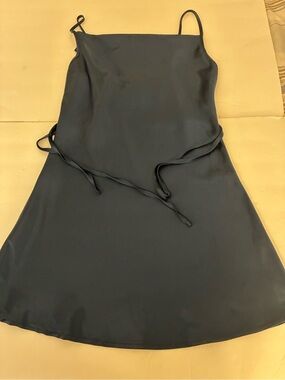 Cider Navy Blue Satin Mini Dress Draped XS Baby Doll Y2K Slinky